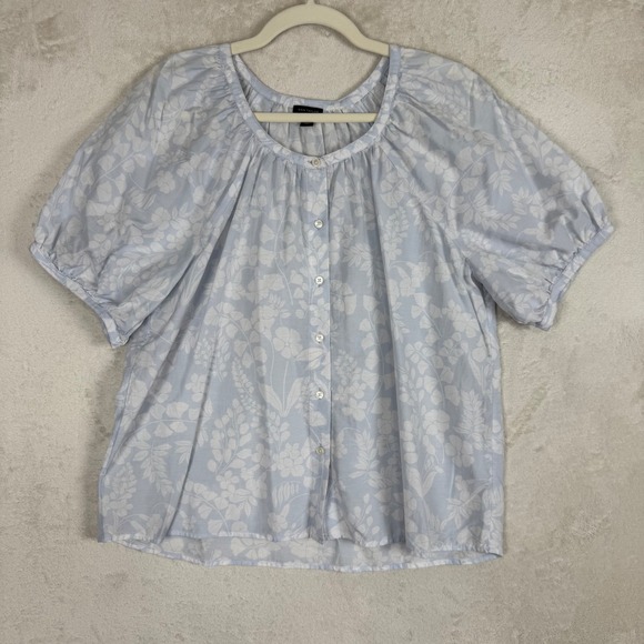 Ann Taylor Tops - Ann Taylor Blue White Floral Puff Sleeve Cottagecore Peasant Blouse Top L Petite